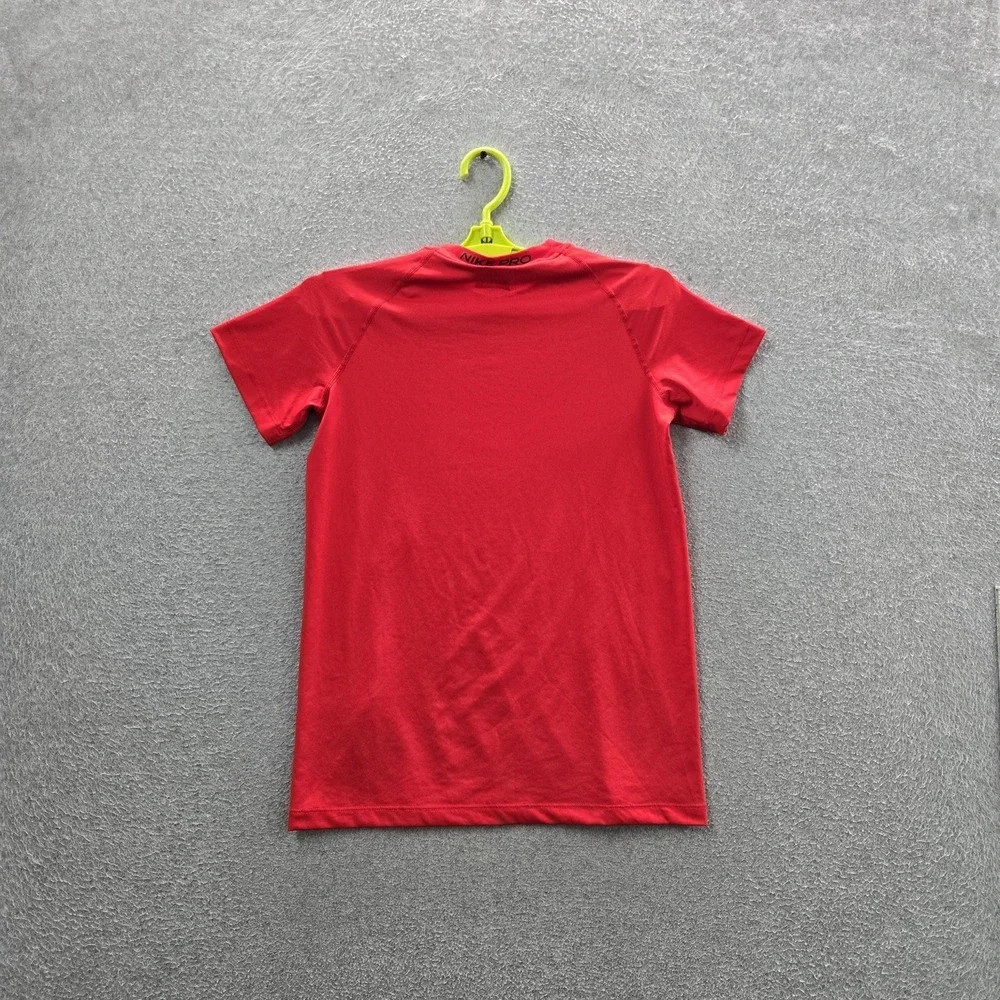 Nike Boy Shirt L Red Dri-Fit Nike Pro Center Swoosh Logo Slim Short Sleeve